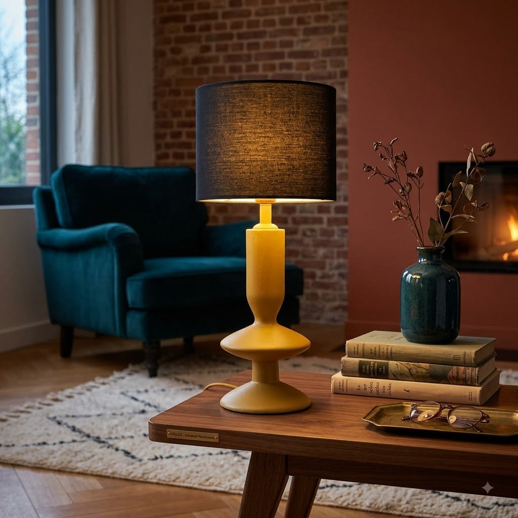 Lampe à Poser Design Sculptural - Moutarde & Abat-jour Noir