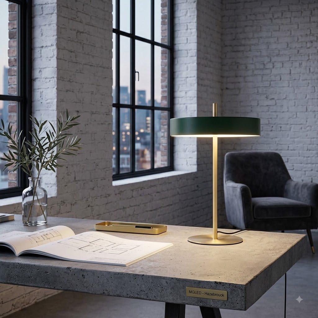 Lampe de Table LED Design Minimaliste - Vert Forêt et Laiton Doré