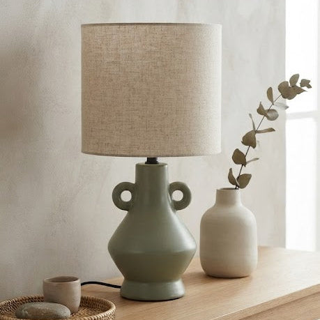 Lampe à Poser en Résine - Design Amphore et Vert Céladon