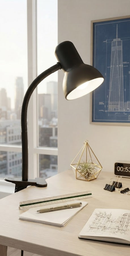 Lampe de Bureau Flex Métal avec Pince 40W Noir
