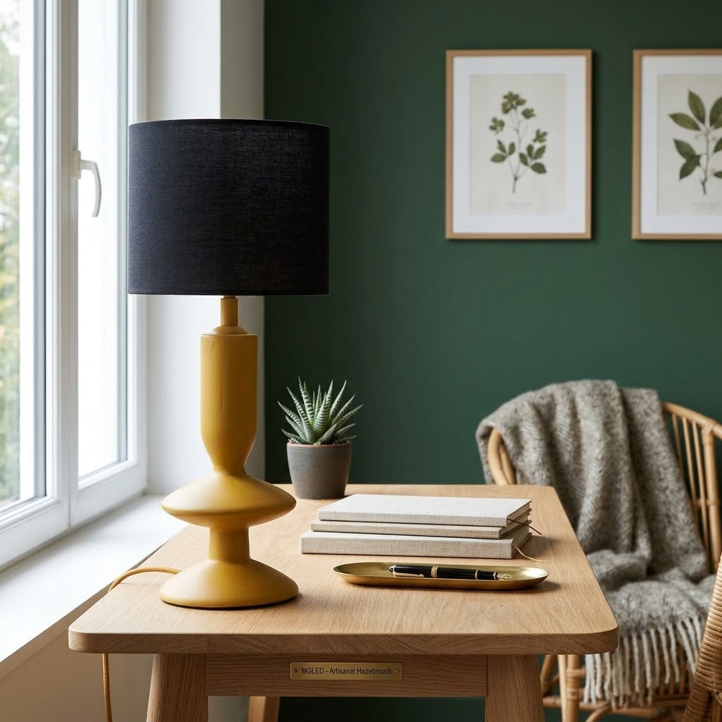 Lampe à Poser Design Sculptural - Moutarde & Abat-jour Noir