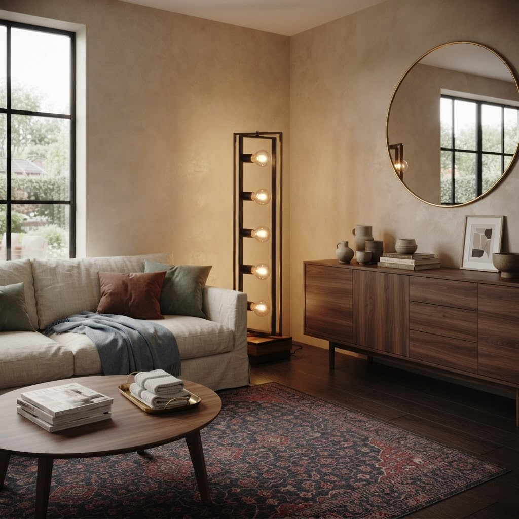 Lampadaire en Bois et Métal Noir (5 Lumières)