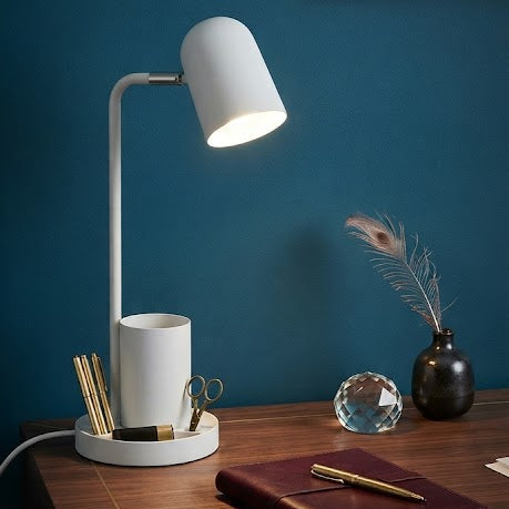 Lampe de Bureau Flex Métal avec Porte-Crayons Intégré - Blanche