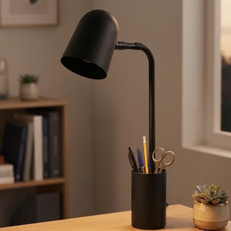 Lampe de Bureau flex en Métal  avec Porte-Crayons - 40W Noir