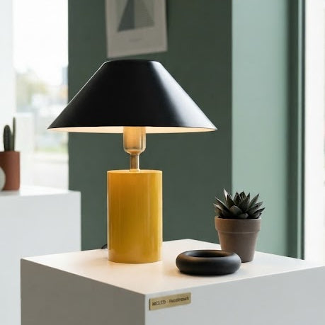 Lampe à Poser Design Métal - Base Cylindrique Jaune & Abat-jour Noir