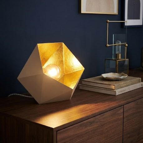 Lampe à Poser Géométrique - Design Diamant Beige et Or
