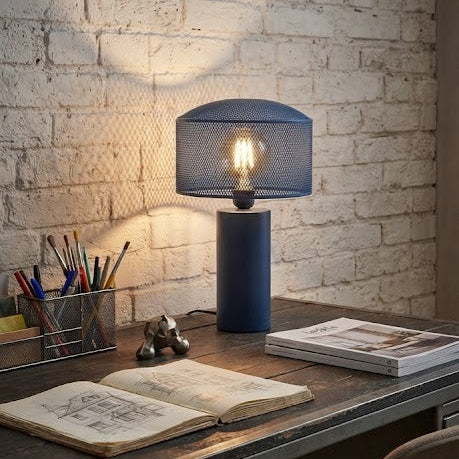 Lampe à Poser Métal - Finition Bleue Ajourée
