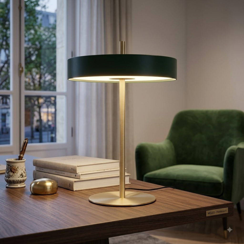 Lampe de Table LED Design Minimaliste - Vert Forêt et Laiton Doré