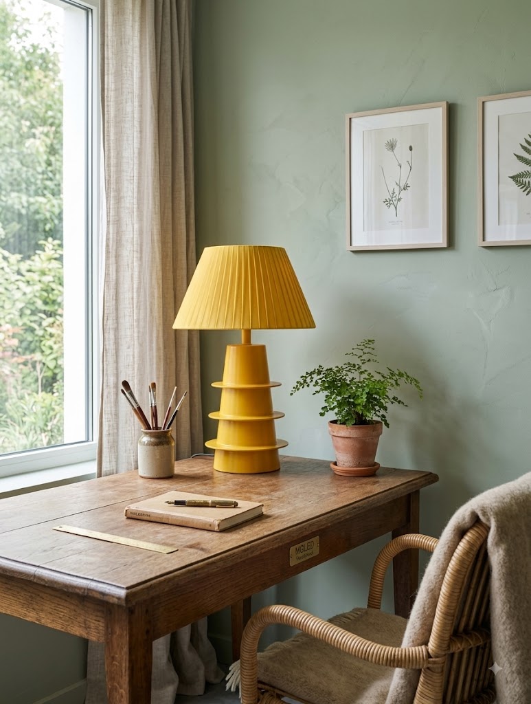 Lampe à poser design en métal jaune avec pied étage