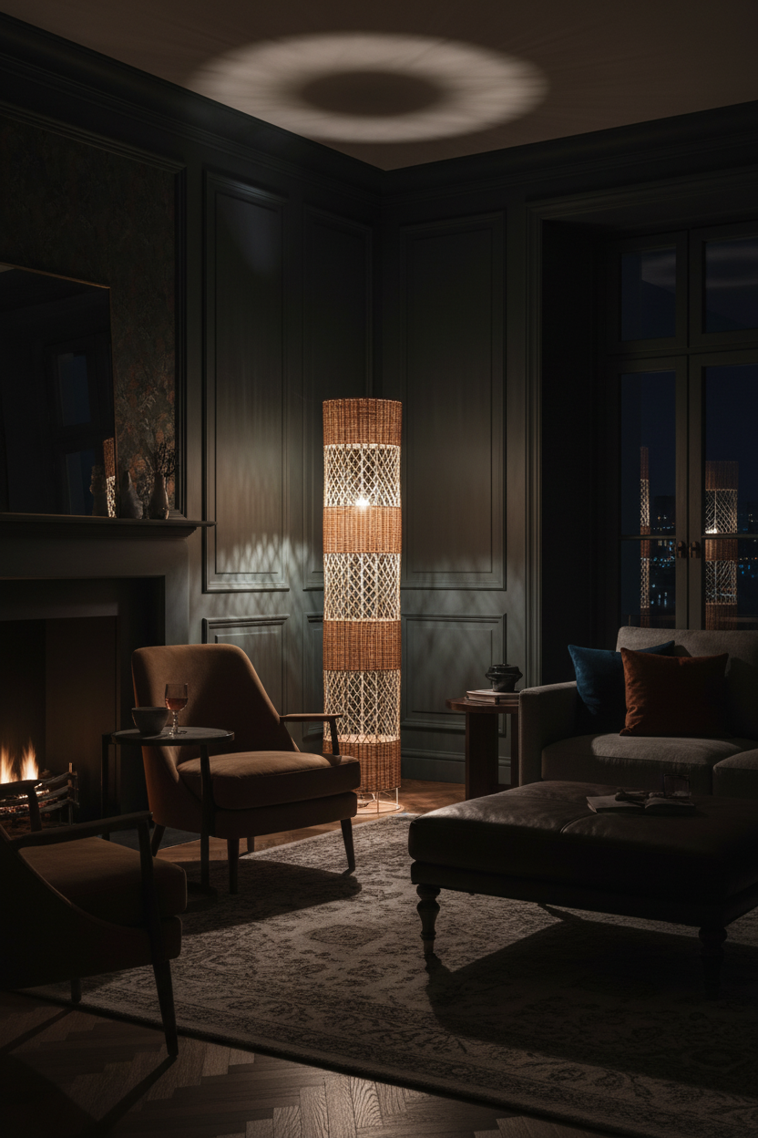 Lampadaire bambou ambiance nuit