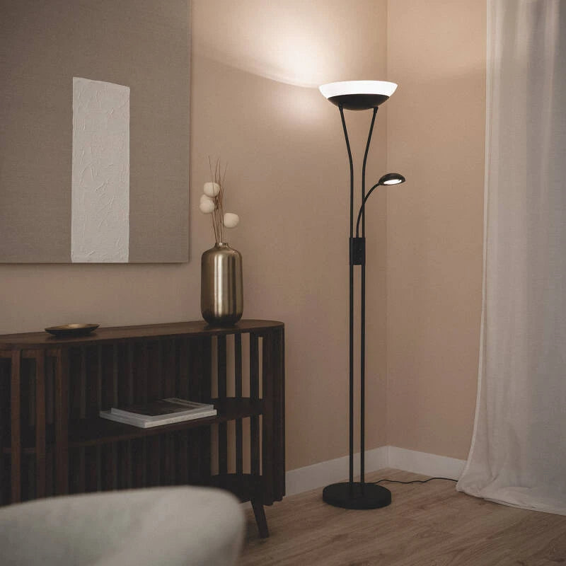 Lampadaire Métal et Verre avec Liseuse – Noir