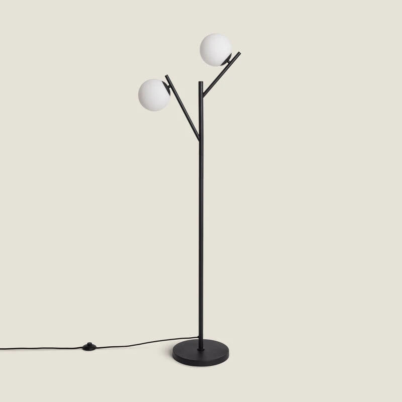 Lampadaire Métal et Verre – Noir