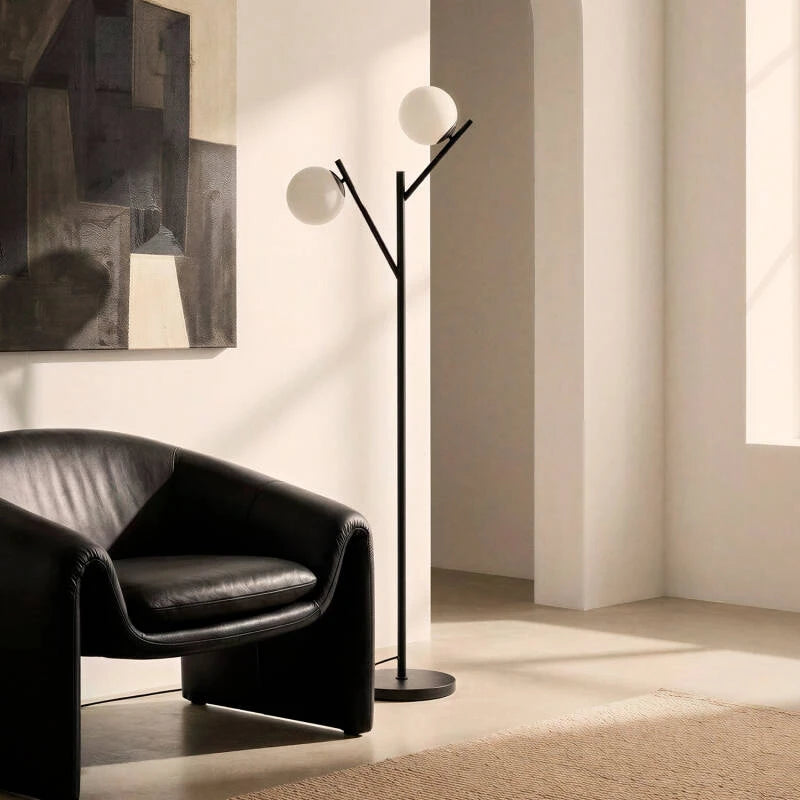 Lampadaire Métal et Verre – Noir