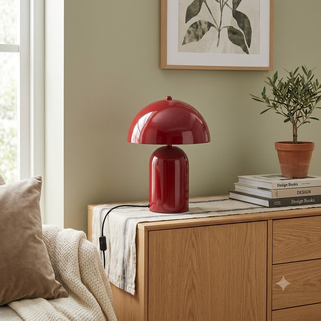 Lampe à poser en métal rouge champignon