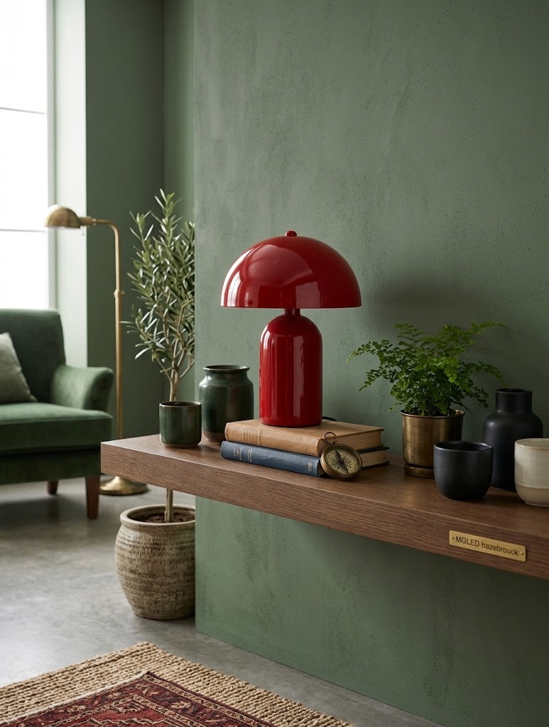 Lampe à poser en métal rouge champignon