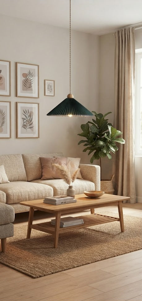 Suspension Bois et Tissu Vert