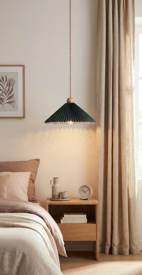 Suspension Bois et Tissu Vert